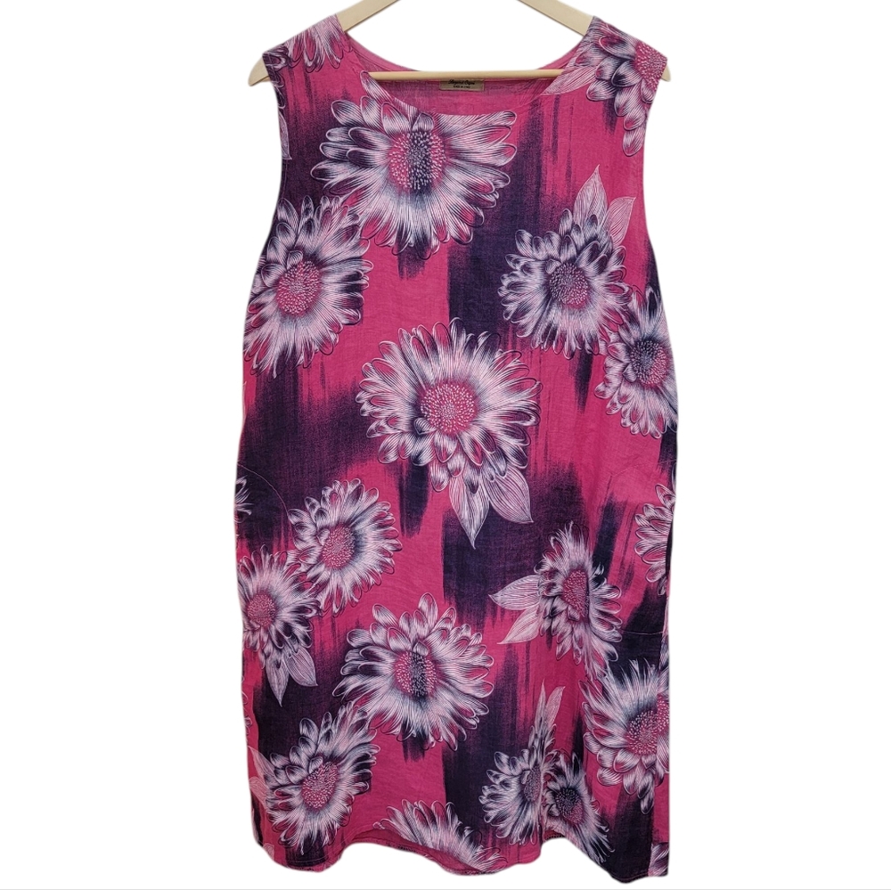 Beyond Capri Linen Shift Dress Sleeveless Floral Pink Lightweight Beach …